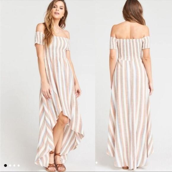 Show me your Mumu striped off shoulder‎ willa smocked maxi dress size medium - Picture 1 of 10